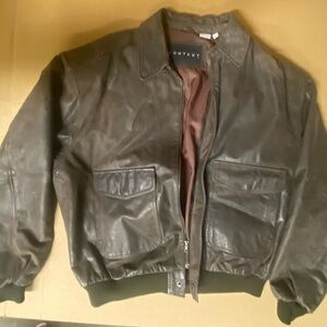 Context Men's Dark Brown Leather Bomber Jacket